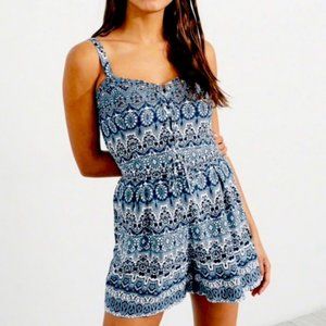HOLLISTER Blue & White Floral Sleeveless Romper